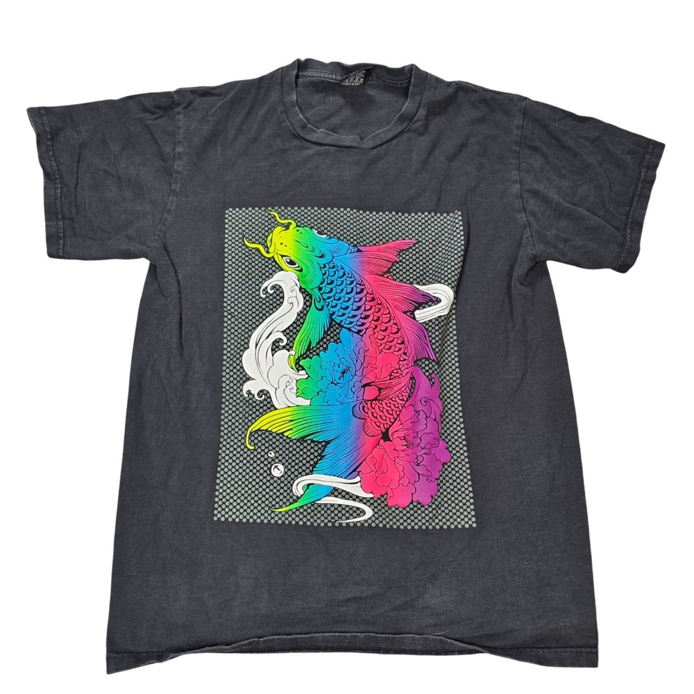 The Phantom Rainbow Koi Fish Graphic T-Shirt Men's Size M Black Faded Wash
